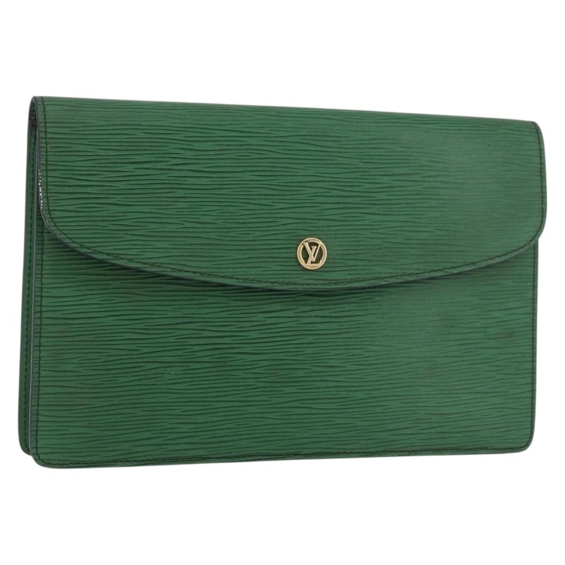 Louis Vuitton Epi Leather Montaigne 27 Green Clutch Bag M52654: Louis Vuitton Epi Leather Montaigne 27 Green Clutch Bag M52654 This Louis Vuitton Epi Montaigne 27 clutch bag features the brand's signature Epi leather in a striking green color. Designed for women, 