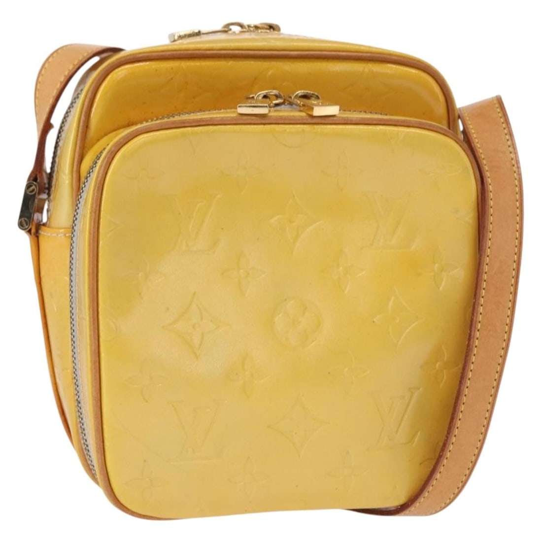 Yellow Patent Leather Louis Vuitton Wooster Shoulder Bag: Yellow Patent Leather Louis Vuitton Wooster Shoulder Bag This Louis Vuitton Wooster handbag for women features a yellow patent leather exterior with the iconic Monogram Vernis finish. The shoulder bag