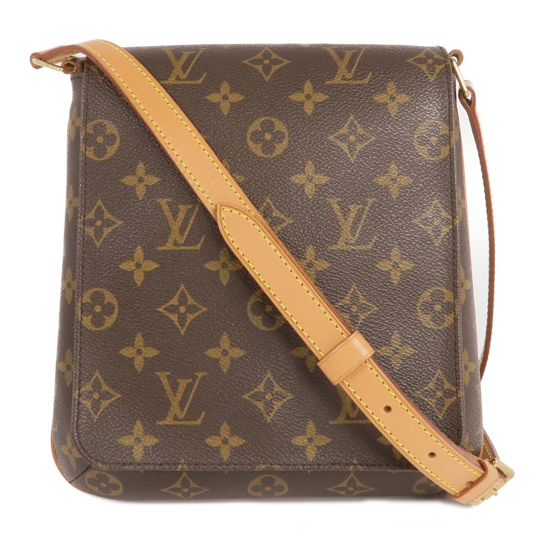 Louis Vuitton Musette Salsa Monogram Canvas Shoulder Bag with Gold Hardware: Louis Vuitton Musette Salsa Monogram Canvas Shoulder Bag with Gold Hardware This Louis Vuitton Musette Salsa Short Shoulder Bag features the signature monogram brown PVC coated canvas. The bag is desi