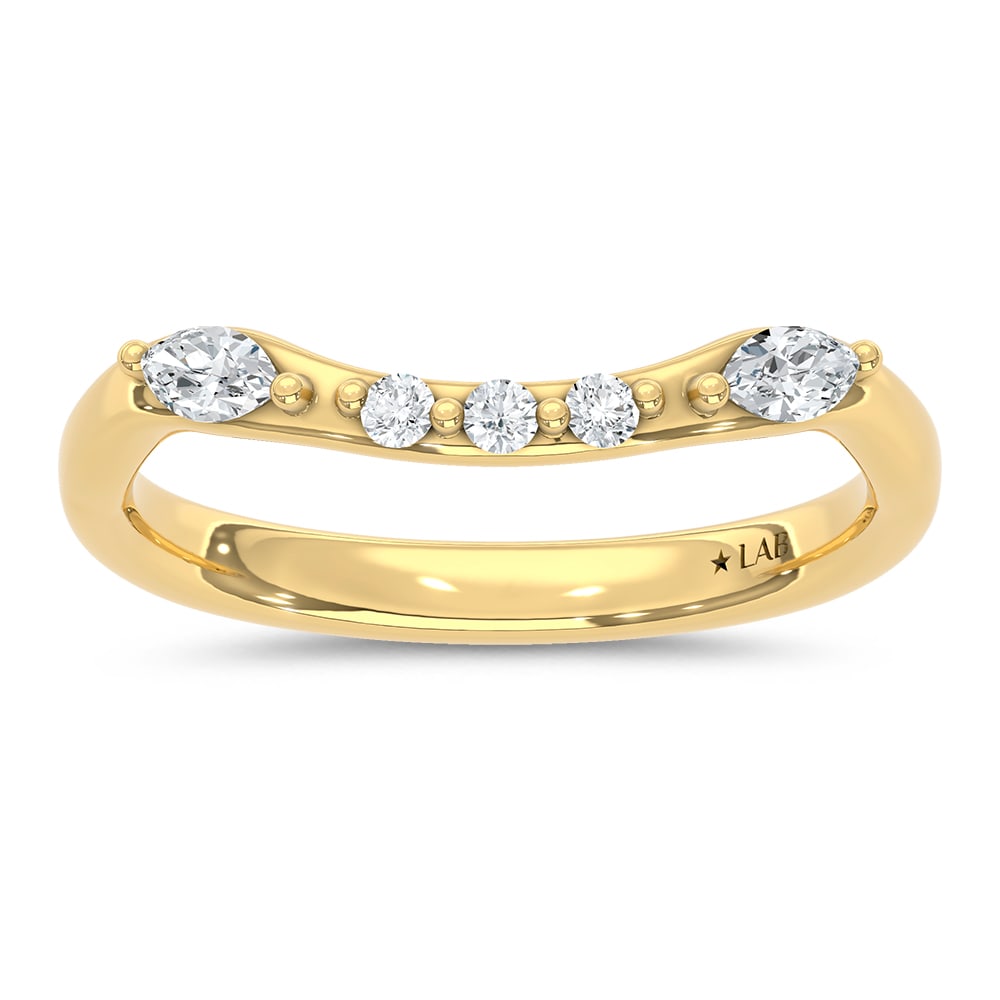 14K Yellow Gold Lab Grown Diamond 1/4 Ct.T. Wedding Band: 14K Yellow Gold Lab Grown Diamond 1/4 Ct.T. Wedding Band Embrace the beauty of everlasting love with this stunning 14K Yellow Gold Wedding Band, featuring a brilliant 1/4 Ct.T. lab-grown diamond. Set 