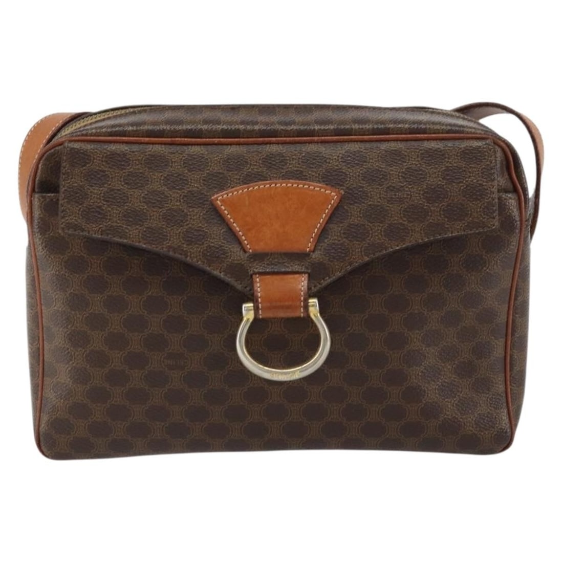 Vintage Macadam Shoulder Bag by Celine Brown Canvas Leather: Vintage Macadam Shoulder Bag by Celine Brown Canvas Leather This vintage Celine Macadam shoulder bag for women features a brown canvas body with leather accents. It measures 25cm x 16cm x 8cm and is m