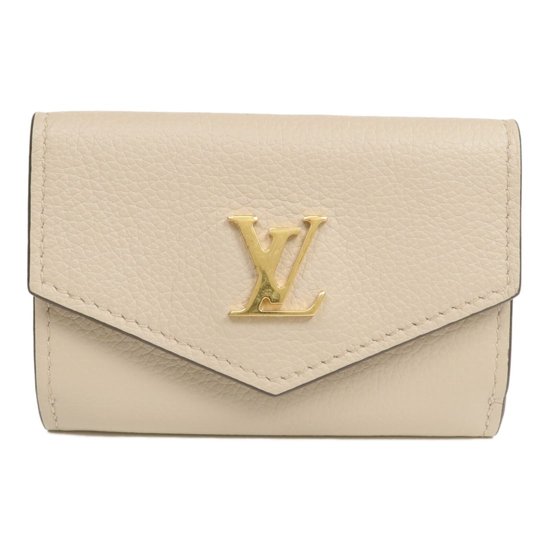 Louis Vuitton LockMini Tri Fold Wallet Beige Calfskin GHW M69340: Louis Vuitton LockMini Tri Fold Wallet Beige Calfskin GHW M69340 This Louis Vuitton LockMini tri-fold wallet is crafted from beige calfskin leather and features gold-tone hardware. Designed for women,