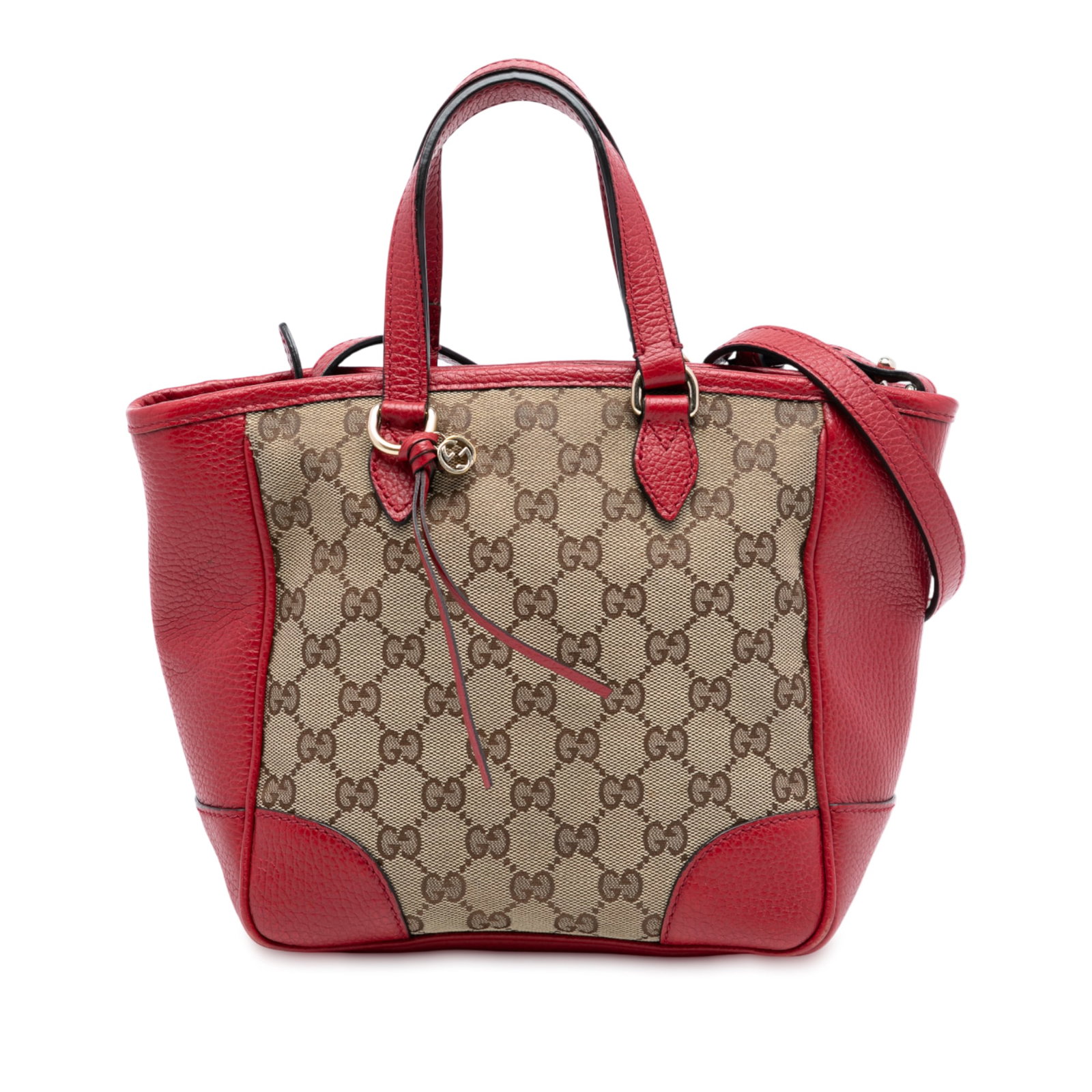 Gucci Bree Small GG Canvas Satchel Bag with Leather Trim: Gucci Bree Small GG Canvas Satchel Bag with Leather Trim This Gucci Small GG Canvas Bree Satchel features a durable canvas body accented with leather trim, flat leather handles, and a detachable flat 