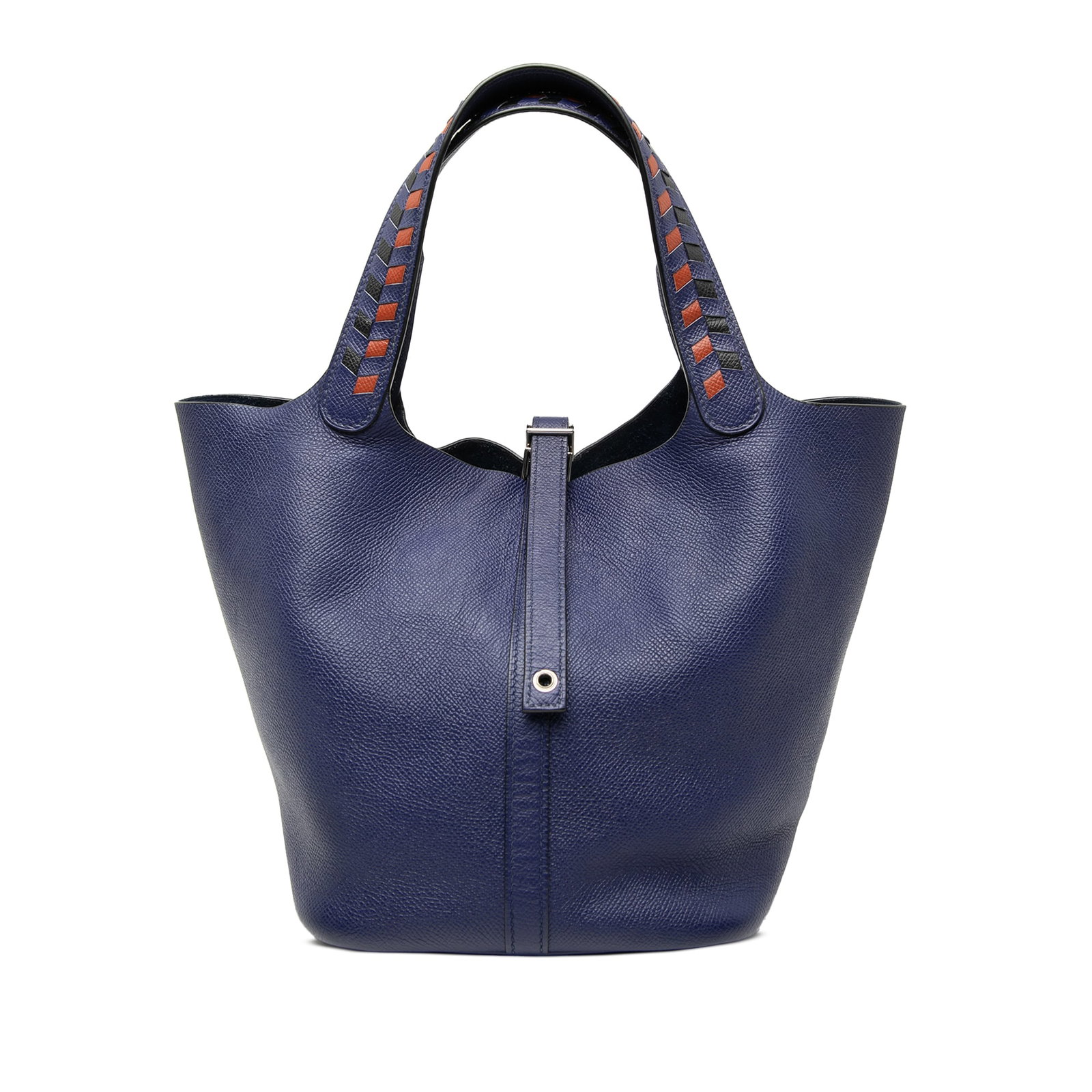 Hermes Epsom Tressage Picotin Lock 22 Bleu Encre Leather Bag: Hermes Epsom Tressage Picotin Lock 22 Bleu Encre Leather Bag This exquisite Hermes Epsom Tressage Picotin Lock 22 showcases a luxurious Epsom leather body in a rich Bleu Encre color. The bag features 