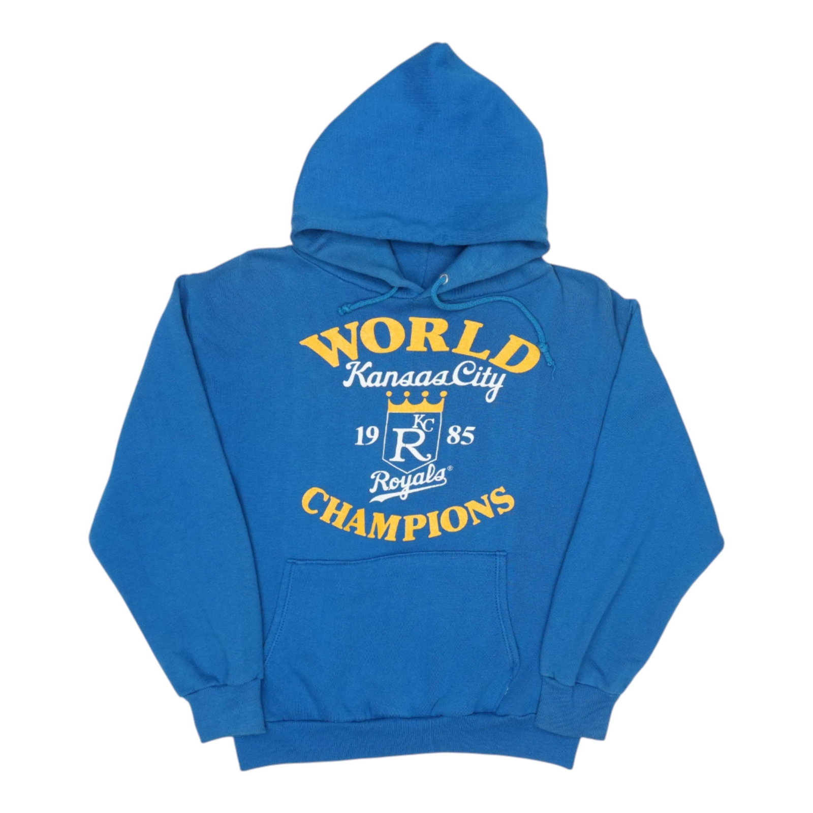 Vintage 1985 Royals World Series Champion Blue Hoodie Poly Cotton Small: Vintage 1985 Royals World Series Champion Blue Hoodie Poly Cotton Small This is an original vintage 1985 Kansas City Royals World Series Champions hoodie, not a modern reproduction. The hoodie feature