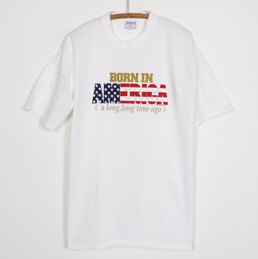 Vintage 1995 Born In America A Long Long Time Ago White Cotton Shirt (1 of 4)