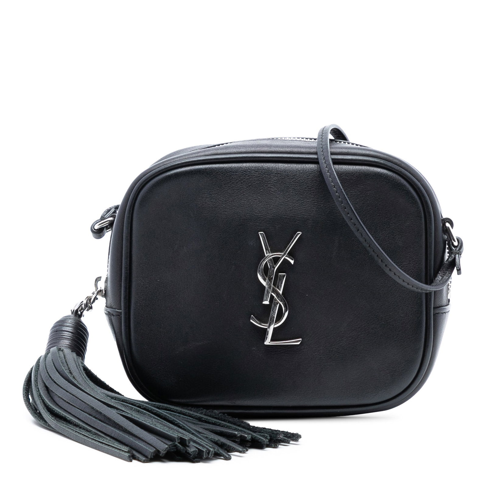 Saint Laurent Monogram Blogger Black Leather Crossbody Bag: Saint Laurent Monogram Blogger Black Leather Crossbody Bag The Saint Laurent Calfskin Monogram Blogger Bag is a compact crossbody bag crafted from black leather. It features a flat leather shoulder st