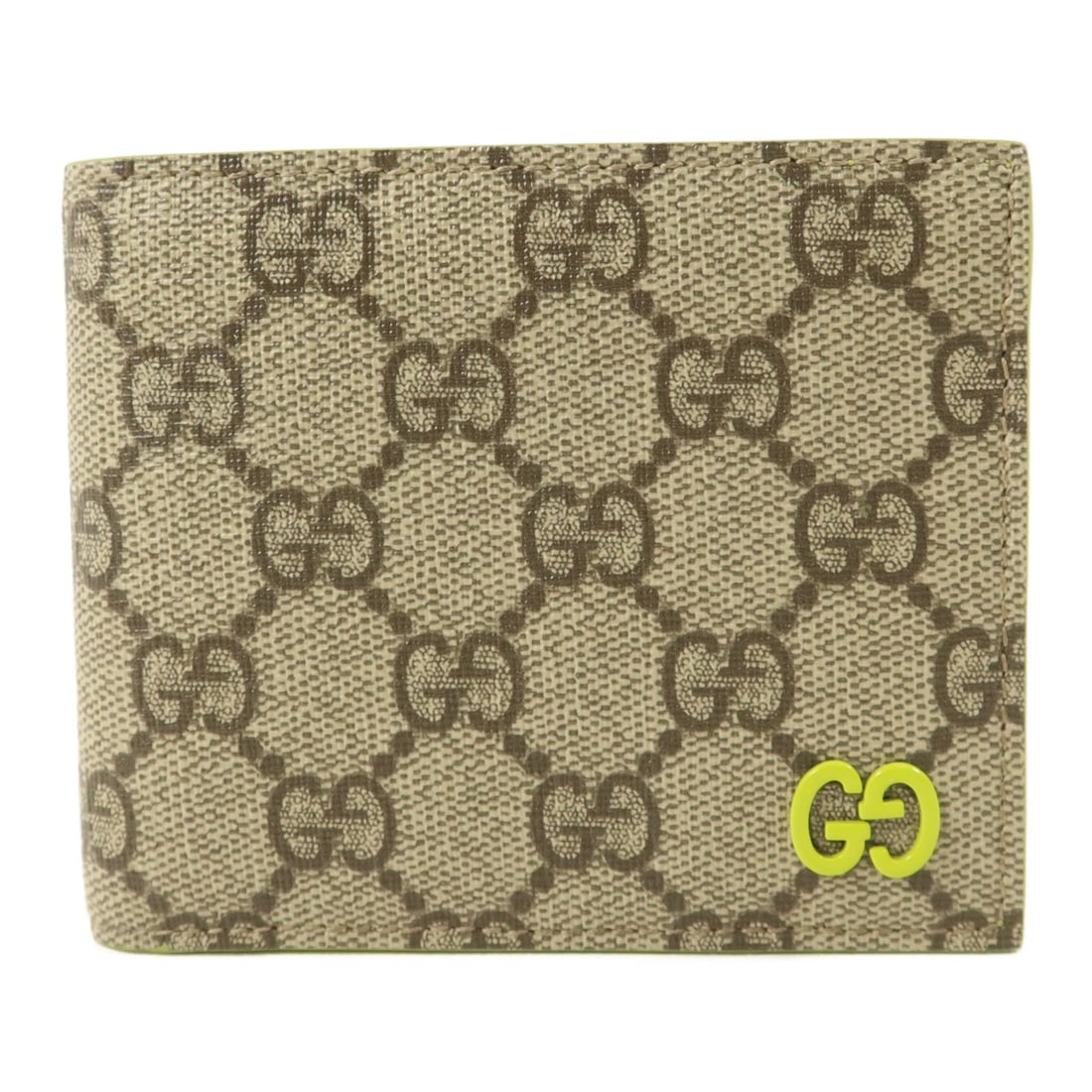 Gucci GG Supreme Brown Bi Fold Mens Wallet: Gucci GG Supreme Brown Bi Fold Mens Wallet This is a GUCCI GG Supreme bifold wallet crafted from durable PVC coated canvas in brown with green accents. Designed for men, this wallet features the signa