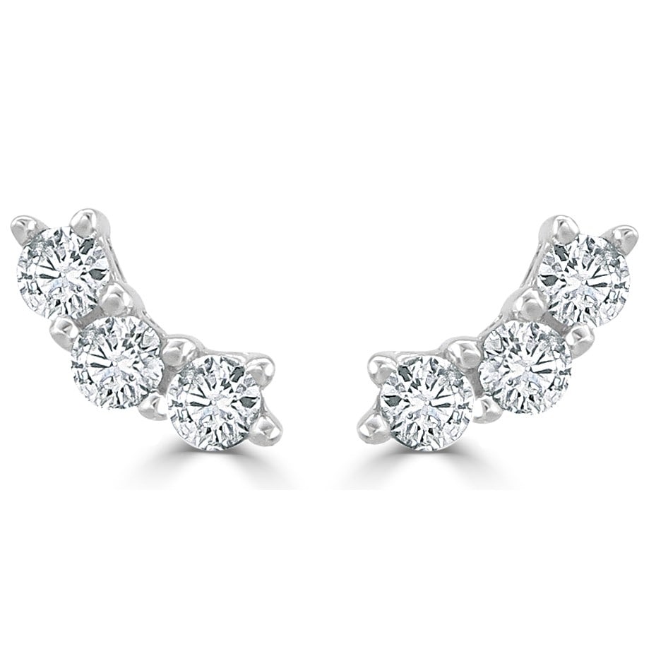 Women's 14K White Gold Diamond Curved Stud Earrings with 0.31ctw: Women's 14K White Gold Diamond Curved Stud Earrings with 0.31ctw These pre-owned 14k white gold stud earrings feature a curved design set with six round white diamonds totaling 0.31 carats. The diamon