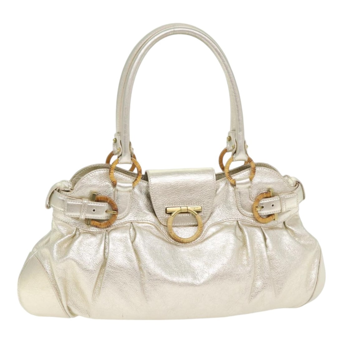 Gancini Leather Tote Bag Gold Tone by Salvatore Ferragamo with Dust Bag: Gancini Leather Tote Bag Gold Tone by Salvatore Ferragamo with Dust Bag This Salvatore Ferragamo Gancini handbag is crafted from leather with a gold tone and gold color. It features a structured silho