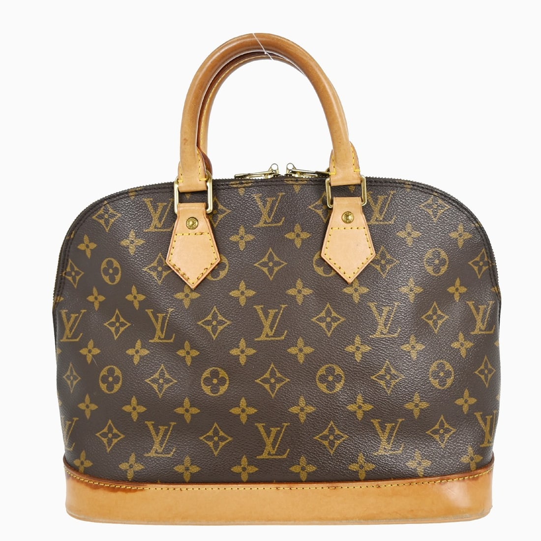 Louis Vuitton Alma Monogram Canvas Medium Brown Handbag M51130: Louis Vuitton Alma Monogram Canvas Medium Brown Handbag M51130 This Louis Vuitton Alma handbag features the iconic monogram canvas exterior with beige double handles and a zip closure. The bag is a vi