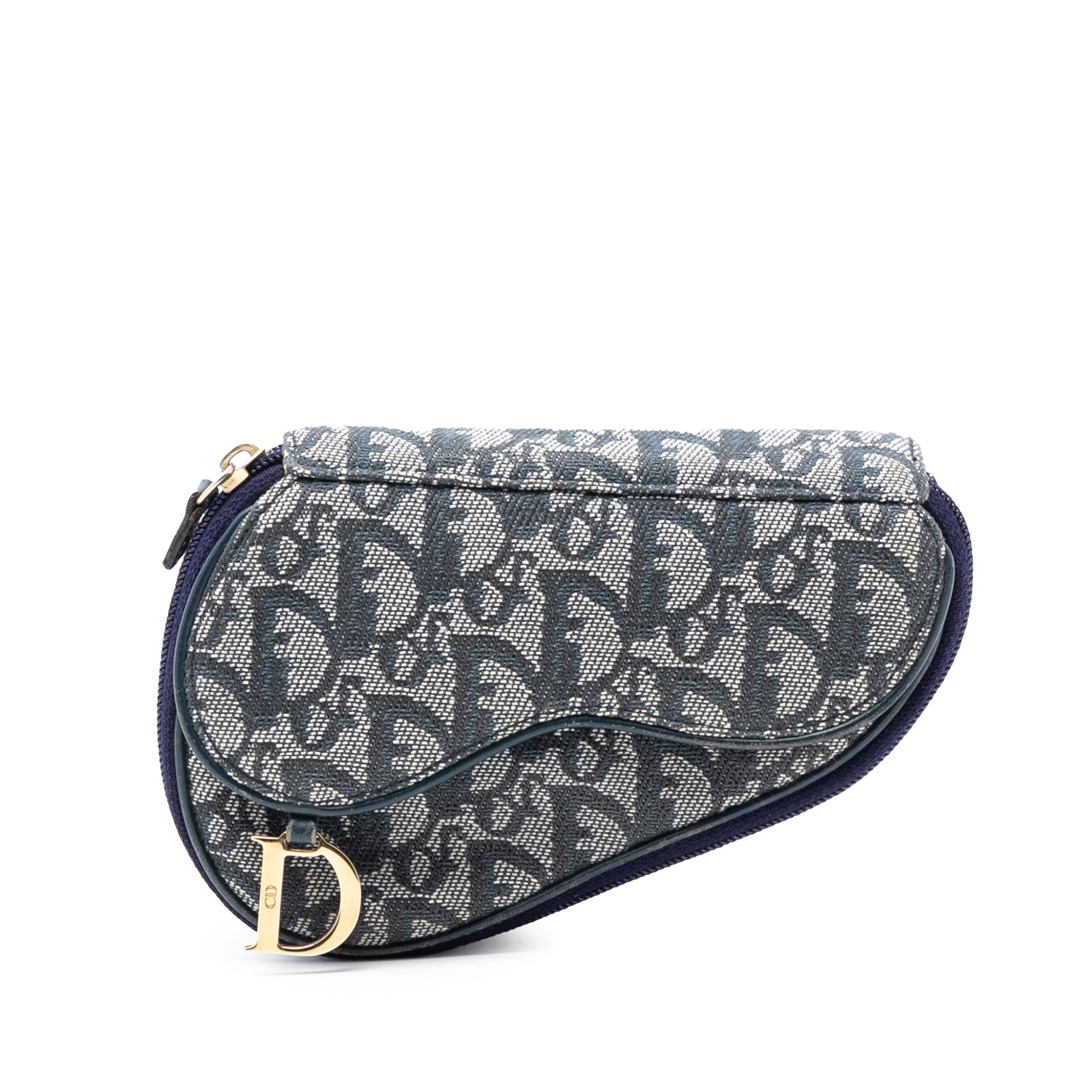 Dior Diorissimo Blue Canvas Saddle Pouch with Leather Trim (1 of 7)