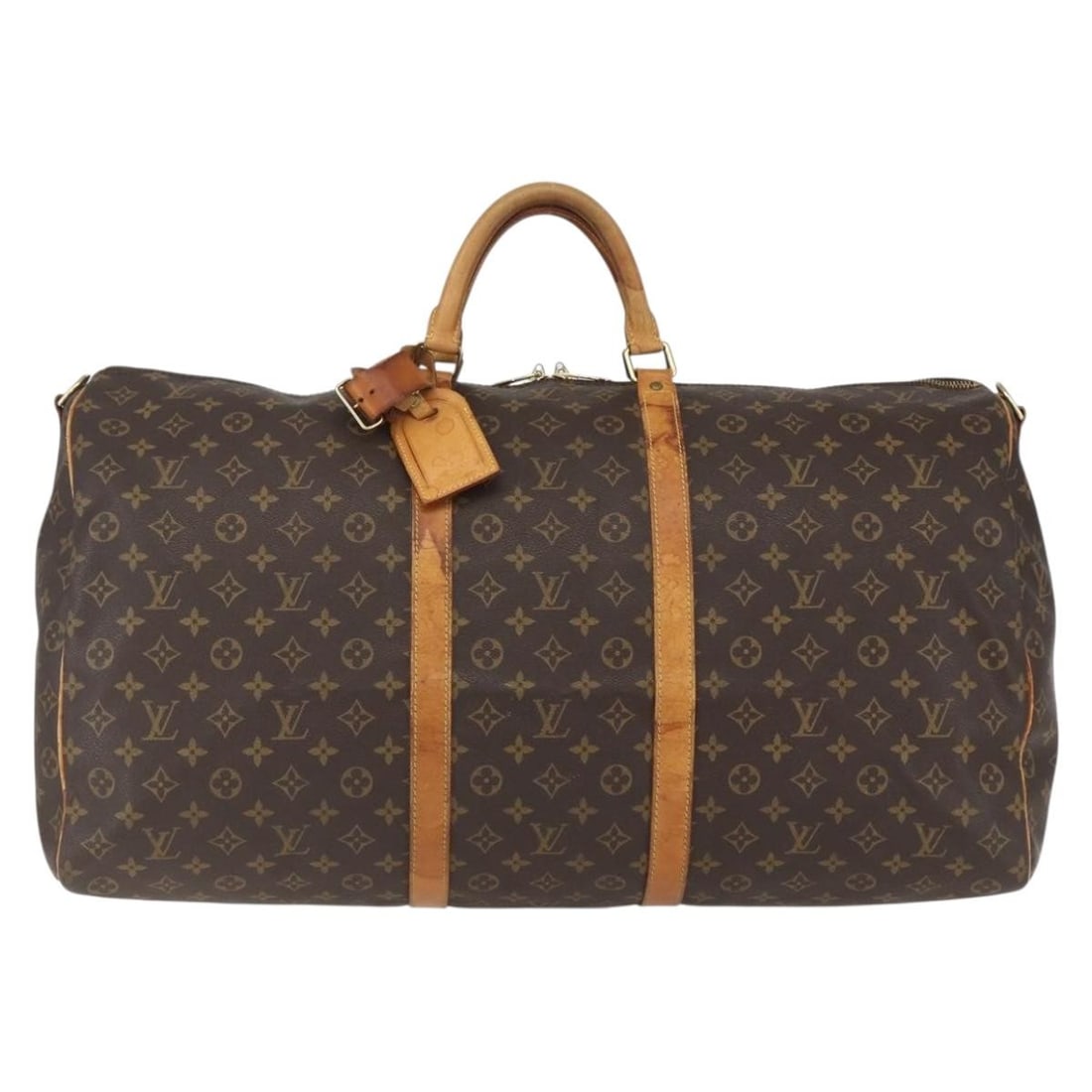Brown Canvas Louis Vuitton Keepall 60cm Travel Bag: Brown Canvas Louis Vuitton Keepall 60cm Travel Bag Louis Vuitton Keepall bag crafted from brown monogram canvas designed for unisex use. The bag features leather handles and metal fittings. It shows s