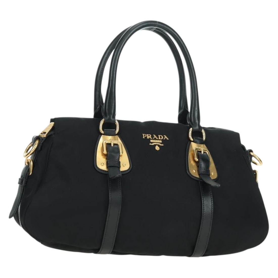 Prada Nylon Black Gold Women Handbag Dust Bag: Prada Nylon Black Gold Women Handbag Dust Bag This Prada handbag is crafted from durable nylon in a classic black and gold color combination. Designed for women, it features a spacious interior with a