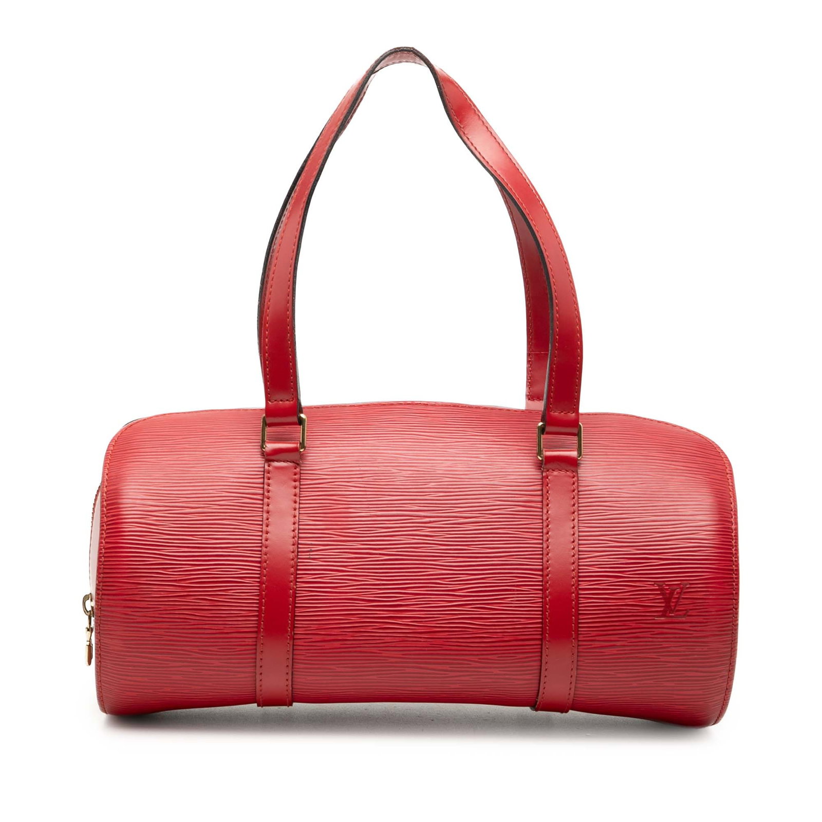 Louis Vuitton Epi Leather Soufflot Red Handbag with Top Zip: Louis Vuitton Epi Leather Soufflot Red Handbag with Top Zip This Louis Vuitton Epi Soufflot bag features a structured epi leather body in red, complemented by flat leather handles and a secure top zip