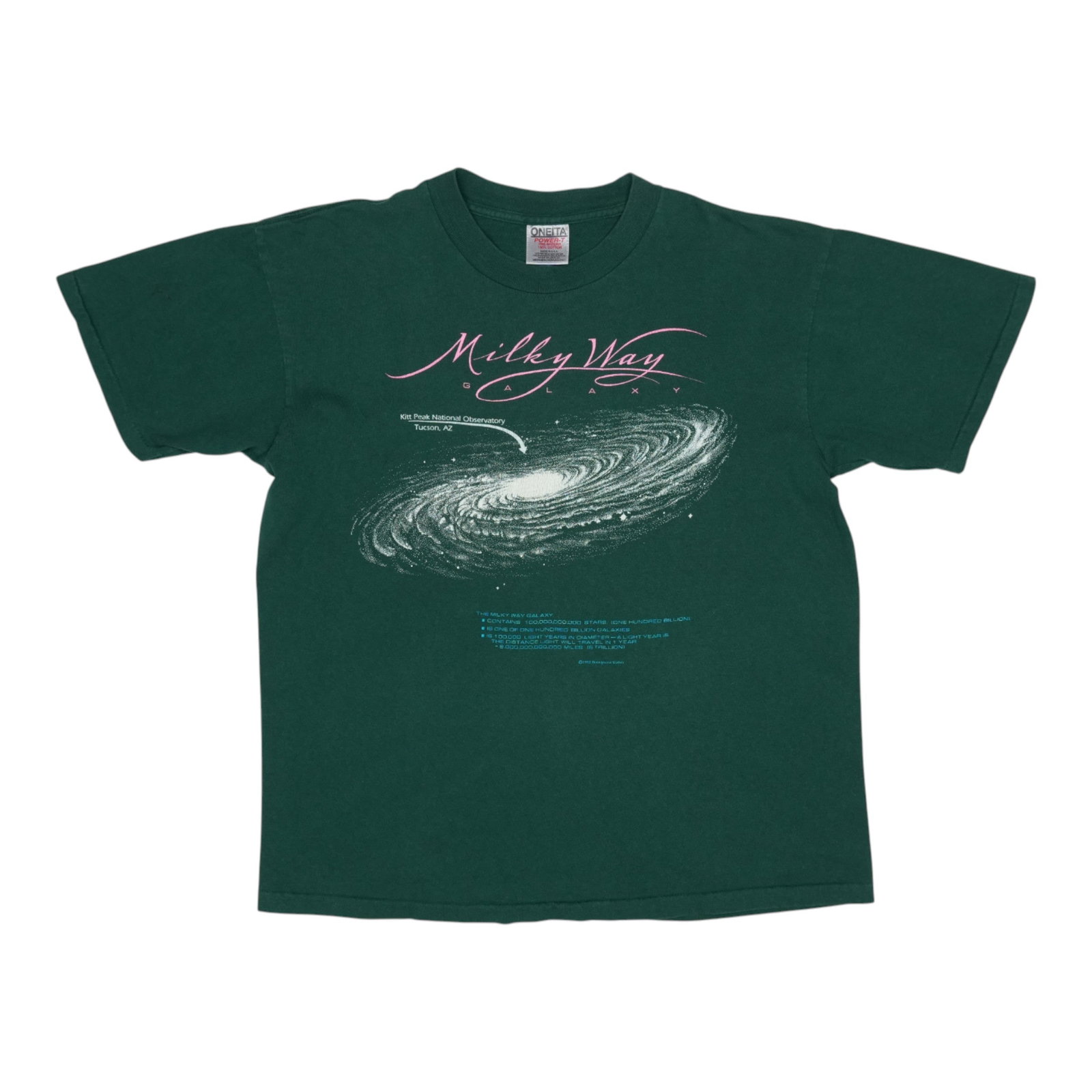 Vintage 1992 Kitt Peak Milky Way Galaxy Green Cotton Shirt: Vintage 1992 Kitt Peak Milky Way Galaxy Green Cotton Shirt This is an original vintage 1992 Milky Way Galaxy Kitt Peak shirt. It features a green color, is made from 100% cotton, and does not have any