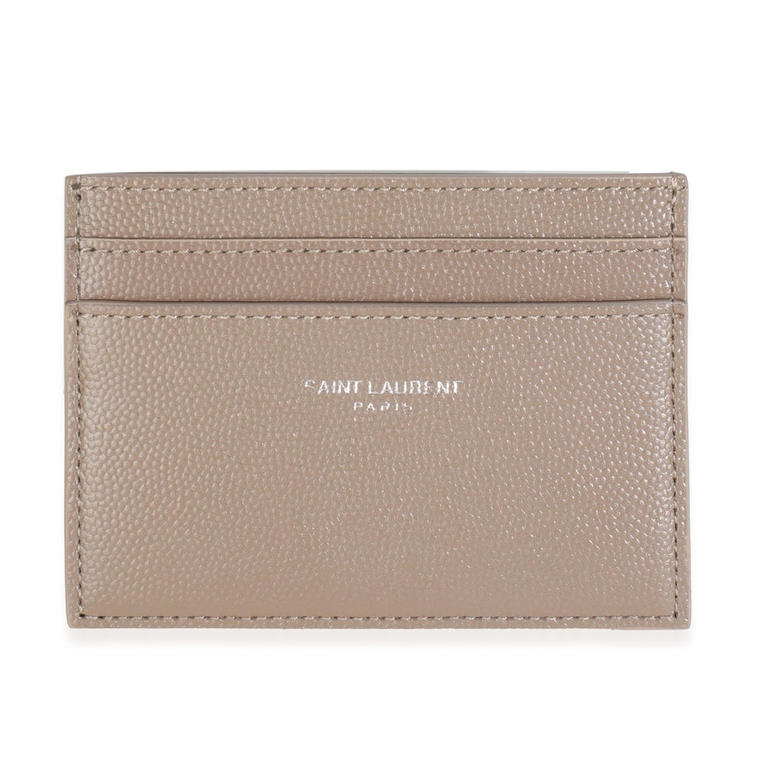 Saint Laurent Beige Leather Grain De Poudre Card Holder Wallet: Saint Laurent Beige Leather Grain De Poudre Card Holder Wallet This Saint Laurent taupe Grain De Poudre credit card case features a sleek and compact design crafted from beige and brown leather. With 