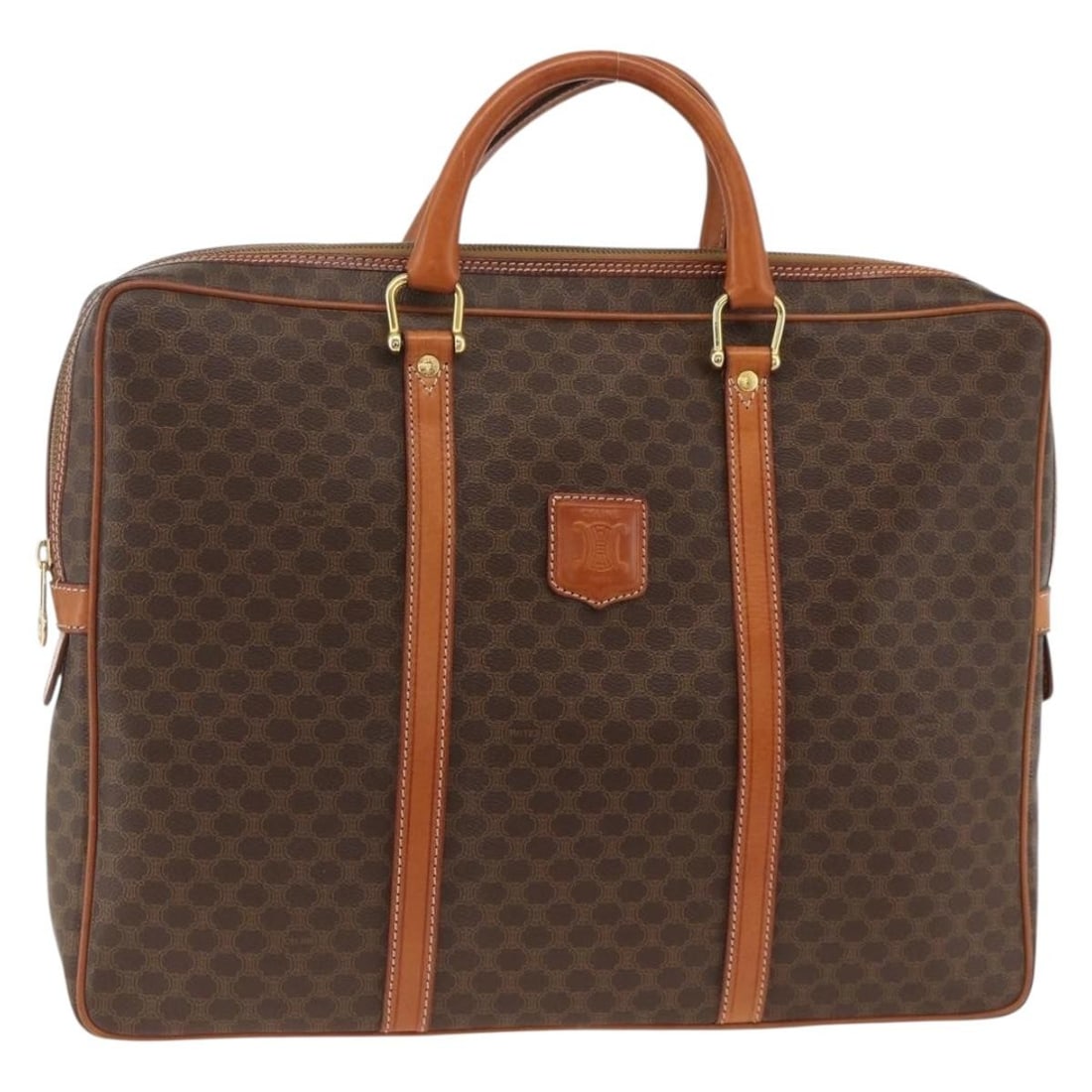 Celine Macadam Canvas Brown Gold PVC Leather Women's Business Tote Bag: Celine Macadam Canvas Brown Gold PVC Leather Women's Business Tote Bag This Celine Macadam Canvas business bag features a combination of PVC leather and signature Macadam canvas in brown and gold tone