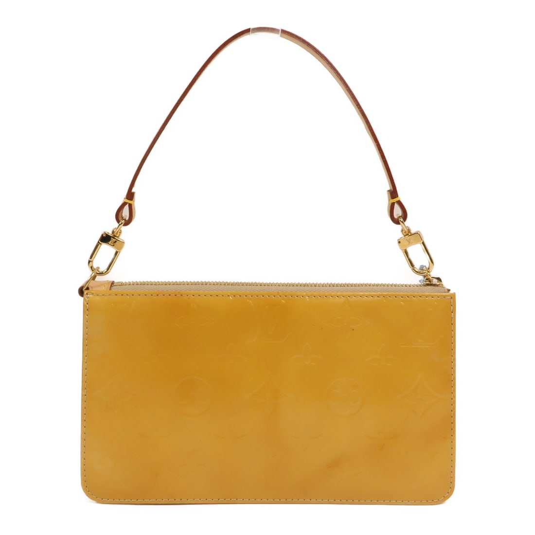 Louis Vuitton Monogram Vernis Yellow Lexington Pouch GHW Handbag M91058: Louis Vuitton Monogram Vernis Yellow Lexington Pouch GHW Handbag M91058 This Louis Vuitton Lexington pouch handbag features the signature Monogram Vernis patent leather in yellow. Designed for women, 