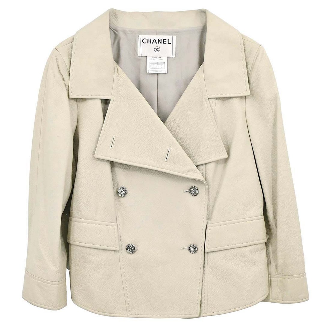 Chanel Lambskin Double Breasted Mid-Length Jacket Size 40 Off White (1 of 18)
