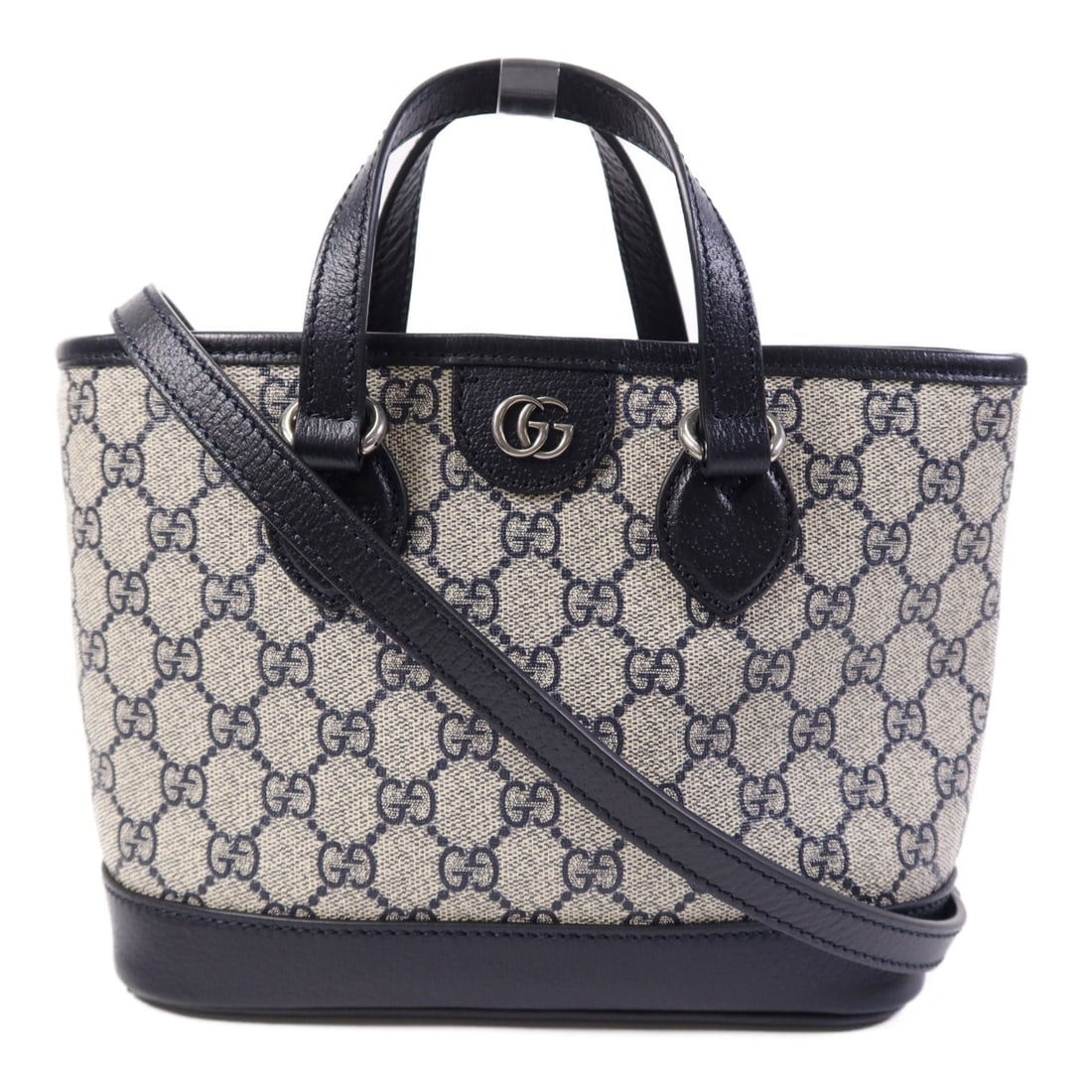 Gucci Black GG Coated Canvas Convertible Shoulder Bag with Silver Hardware: Gucci Black GG Coated Canvas Convertible Shoulder Bag with Silver Hardware This Gucci 2-way shoulder bag features a black PVC coated canvas exterior and offers versatile carrying options. Made in Ital
