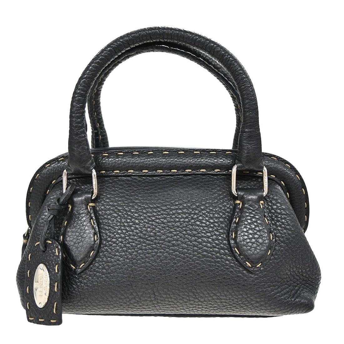 Fendi Selleria Medium Black Leather Shoulder Bag with Silver Hardware: Fendi Selleria Medium Black Leather Shoulder Bag with Silver Hardware This Fendi Selleria handbag features a classic black leather exterior with a flap magnet and zip closure. Designed for casual occa