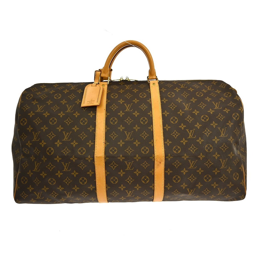Louis Vuitton Keepall 60 Monogram Canvas Large Travel Duffle Bag M41422: Louis Vuitton Keepall 60 Monogram Canvas Large Travel Duffle Bag M41422 The Louis Vuitton Keepall 60 travel handbag features the iconic Monogram canvas leather exterior with beige leather double handl