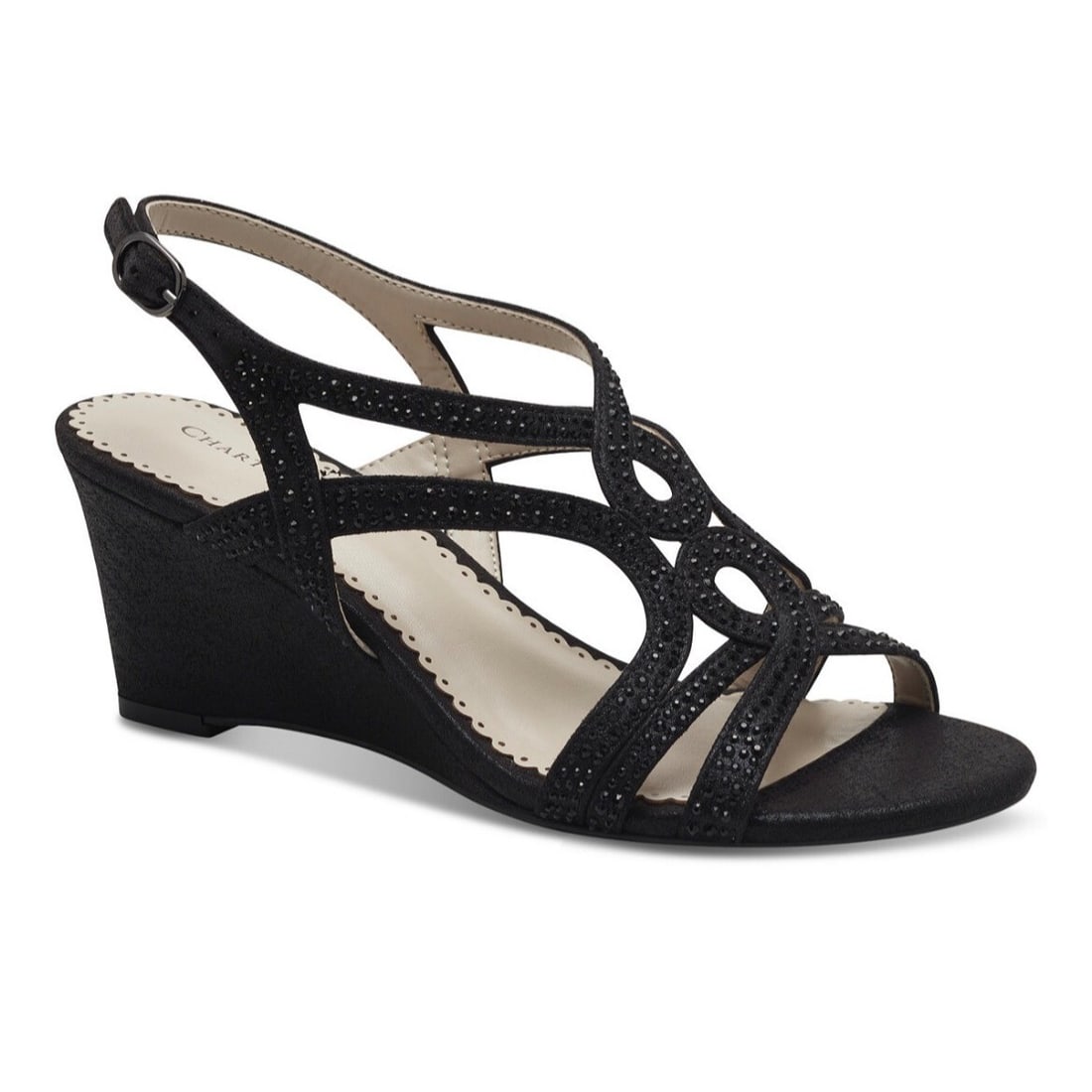 Charter Club Women's Kelsah Black Glitter Wedge Sandals 9.5M (1 of 6)
