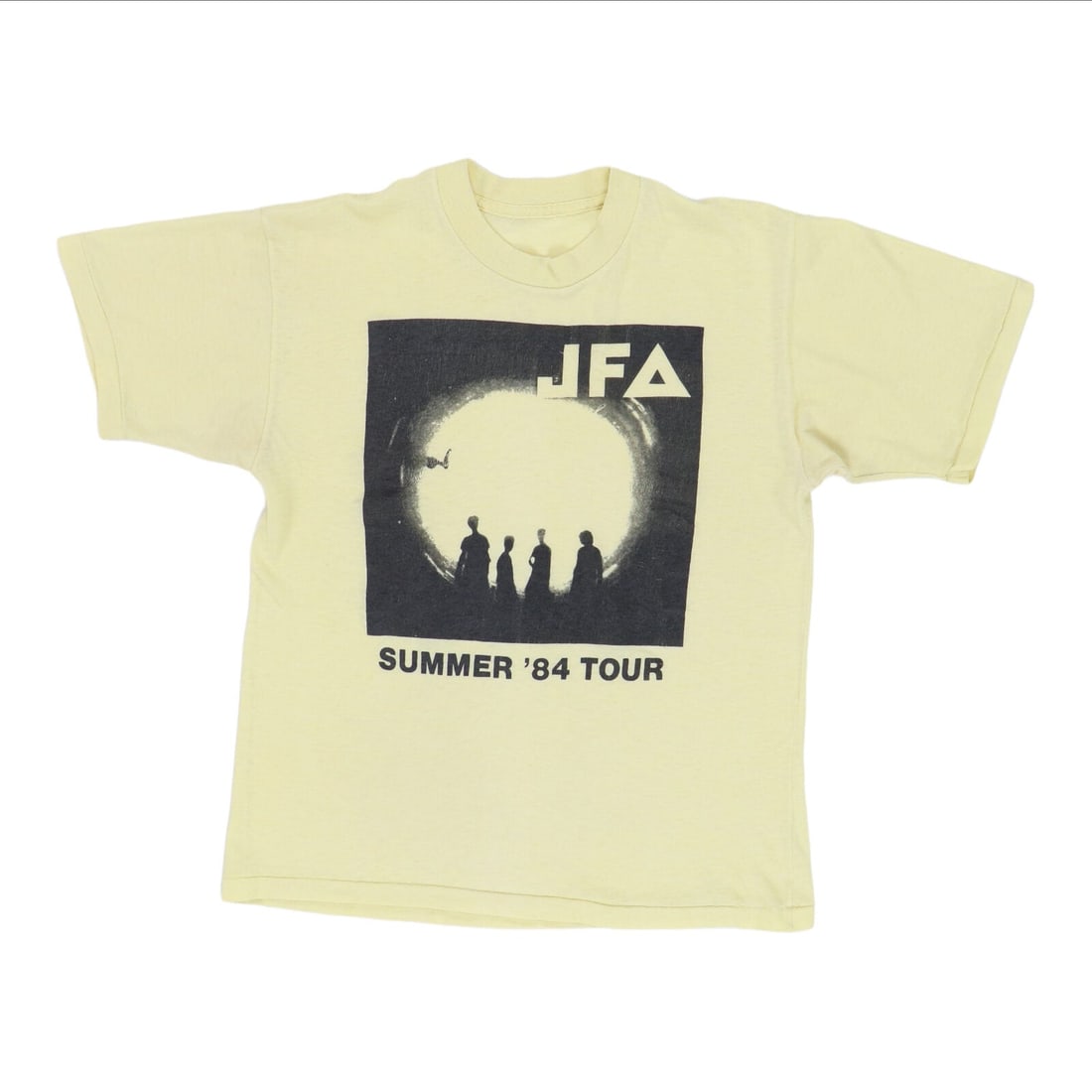 Vintage 1984 Summer Tour Jodie Foster's Army Poly Cotton T Shirt Yellow: Vintage 1984 Summer Tour Jodie Foster's Army Poly Cotton T Shirt Yellow This is an original vintage 1984 Jodie Foster's Army Summer Tour shirt. It features a yellow color, no back graphics, and is mad