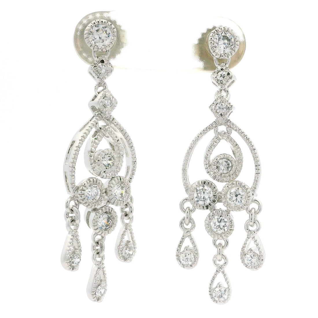 Sterling Silver Teardrop Dangle Earrings with Cubic Zirconia: Sterling Silver Teardrop Dangle Earrings with Cubic Zirconia Enhance your elegance with these stunning Sterling Silver Cubic Zirconia Teardrop Design Dangle Chandelier Earrings. Crafted from high-qual