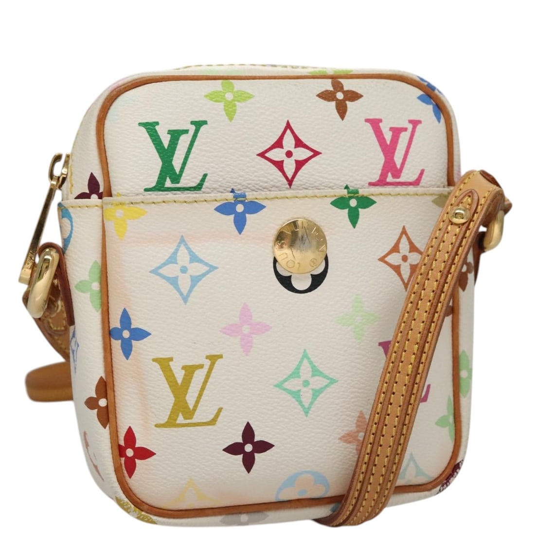 Louis Vuitton Multicolor Canvas White Shoulder Bag M40055 France: Louis Vuitton Multicolor Canvas White Shoulder Bag M40055 France This Louis Vuitton Monogram Multicolor shoulder bag features a white canvas exterior adorned with the iconic multicolor monogram patter