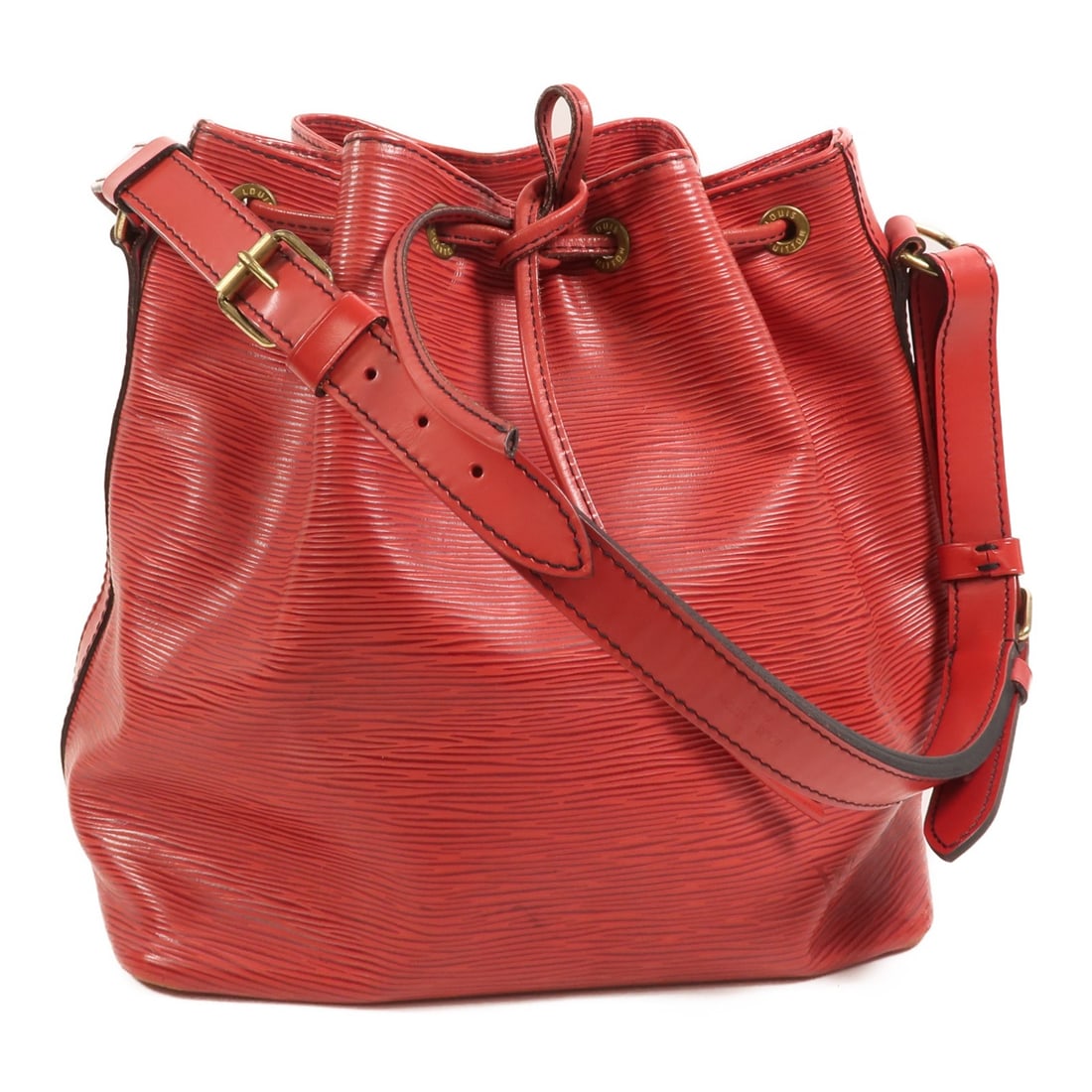Louis Vuitton Petit Noe Red Epi Leather Shoulder Bag GHW: Louis Vuitton Petit Noe Red Epi Leather Shoulder Bag GHW This Louis Vuitton Petit Noe shoulder bag features the brand's signature Epi leather in a striking red color. Designed for women, it offers a c