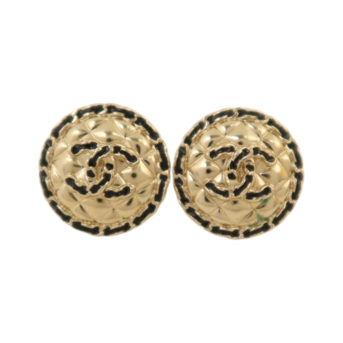 CHANEL Gold and Black CC Logo Pierced Earrings for Women: CHANEL Gold and Black CC Logo Pierced Earrings for Women These CHANEL CC pierced earrings feature a striking black color paired with gold-tone metal. Designed for women, these earrings do not include 