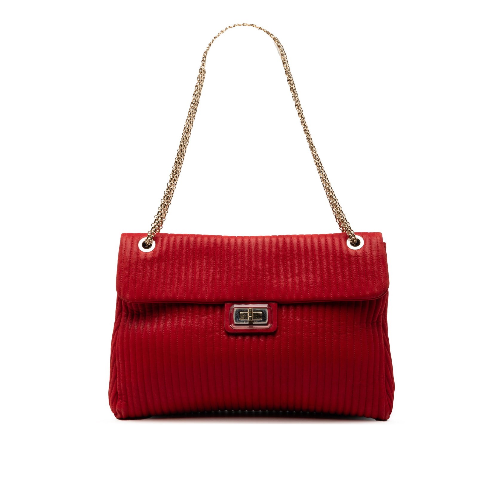 Chanel Maxi Mademoiselle Lock Red Calfskin Quilted Flap Shoulder Bag: Chanel Maxi Mademoiselle Lock Red Calfskin Quilted Flap Shoulder Bag This Chanel Maxi Vertical Quilted Calfskin Mademoiselle Lock Bijoux Flap shoulder bag is crafted from red calfskin leather and feat