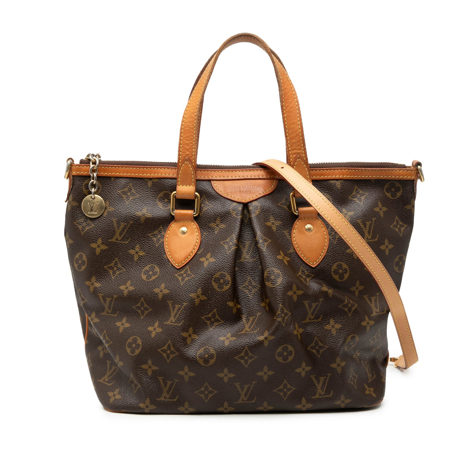 Louis Vuitton Palermo PM Brown Monogram Canvas Shoulder Bag with Leather Trim: Louis Vuitton Palermo PM Brown Monogram Canvas Shoulder Bag with Leather Trim This Louis Vuitton Monogram Palermo PM features the signature monogram canvas body with vachetta leather trim, flat leathe