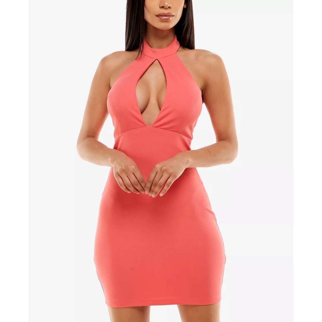 B Darlin Coral Cutout Halter Bodycon Dress Juniors 5/6: B Darlin Coral Cutout Halter Bodycon Dress Juniors 5/6 Elevate your wardrobe with this stunning B Darlin Juniors Cutout Halter Bodycon Dress in a vibrant coral hue. Designed for a flattering fit, this
