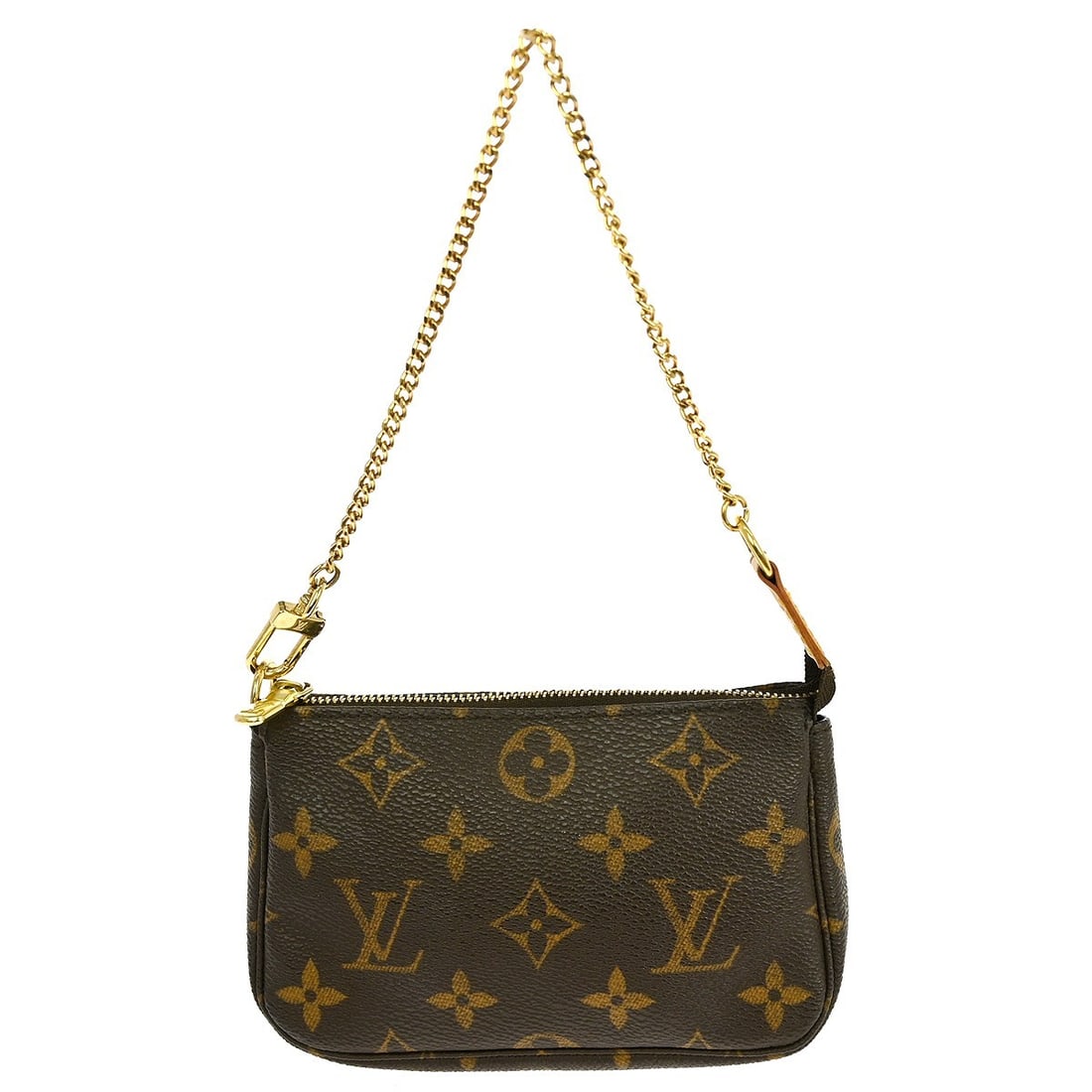Louis Vuitton Monogram Mini Pochette Accessoires Brown Canvas Chain Strap Bag: Louis Vuitton Monogram Mini Pochette Accessoires Brown Canvas Chain Strap Bag This Louis Vuitton Mini Pochette Accessoires handbag features the iconic brown monogram canvas leather exterior with a top
