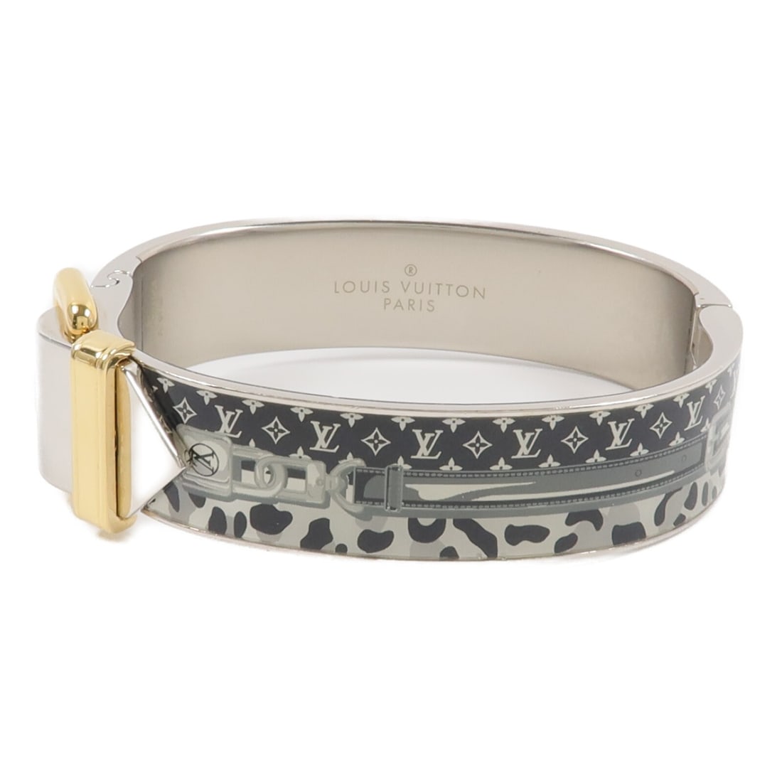 Louis Vuitton Confidentian Enamel Bracelet Gray: Louis Vuitton Confidentian Enamel Bracelet Gray This Louis Vuitton Confidentian bracelet features a sophisticated design crafted from enamel in a striking gray color, accented with silver and gold ton