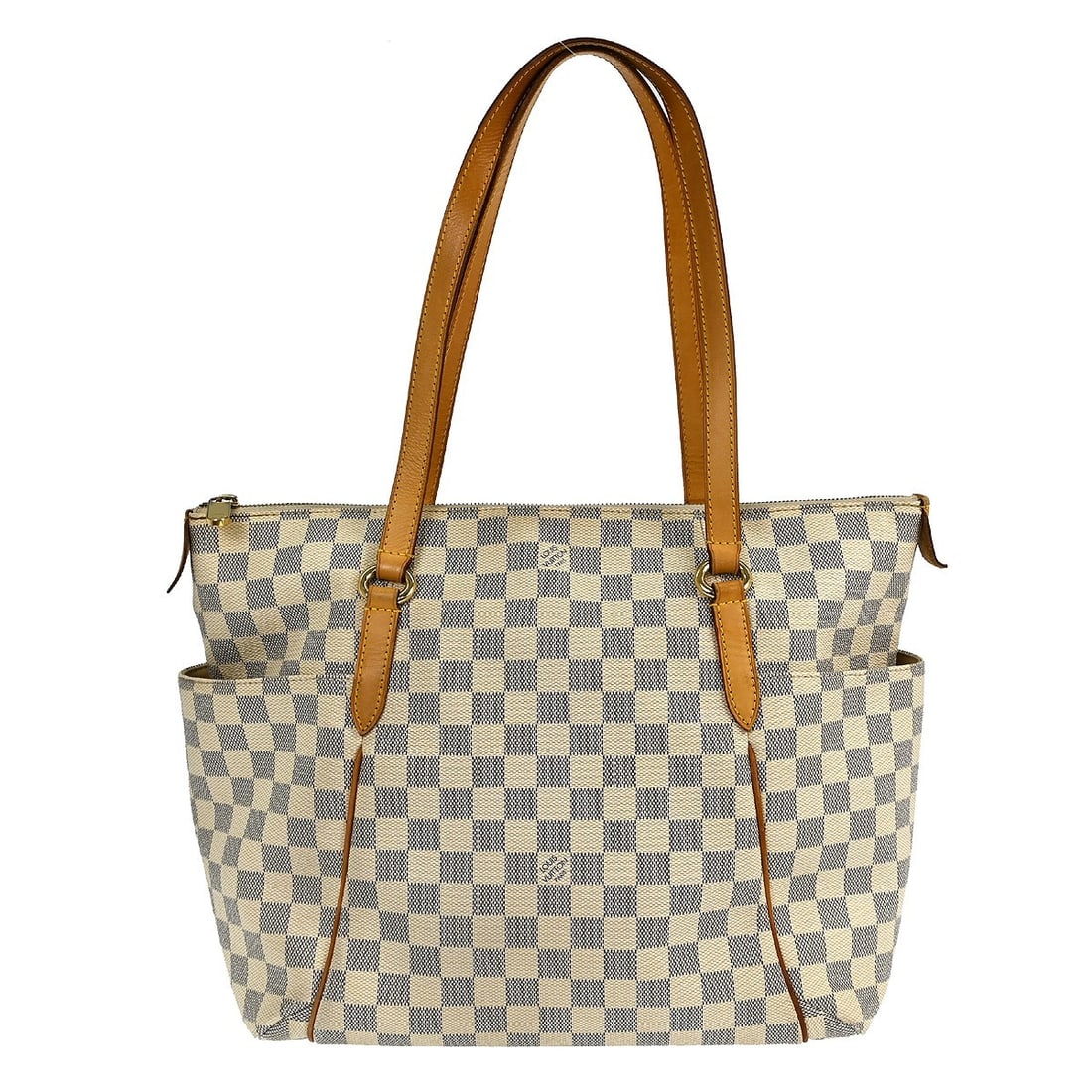 Louis Vuitton Totally MM Tote Damier Azur Canvas N51262 Medium: Louis Vuitton Totally MM Tote Damier Azur Canvas N51262 Medium This Louis Vuitton Damier Azur Totally MM tote bag features the iconic Damier Azur canvas with leather trim and logo accents. Designed fo