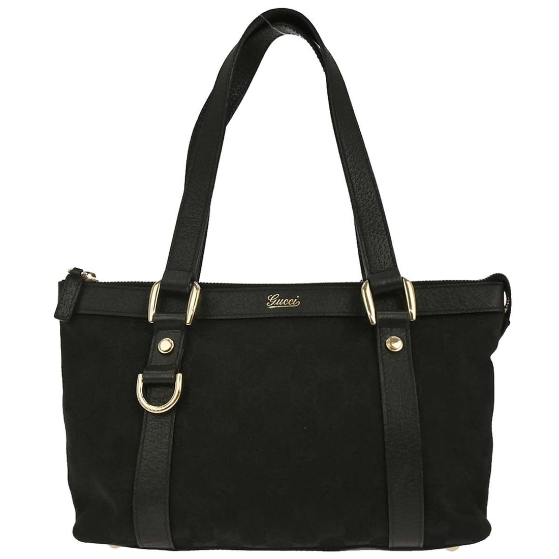 Small GG Pattern Black Canvas Leather Handbag by Gucci: Small GG Pattern Black Canvas Leather Handbag by Gucci This vintage Gucci handbag is crafted from black canvas leather and features the iconic GG pattern. The small-sized handbag offers a stylish look