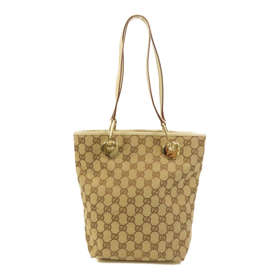 Brown GG Canvas 1996 Gucci Shoulder Bag with Gold Hardware: Brown GG Canvas 1996 Gucci Shoulder Bag with Gold Hardware This is a Gucci shoulder bag crafted from GG canvas in brown, featuring gold hardware. Made in Italy, this stylish bag offers a regular size 