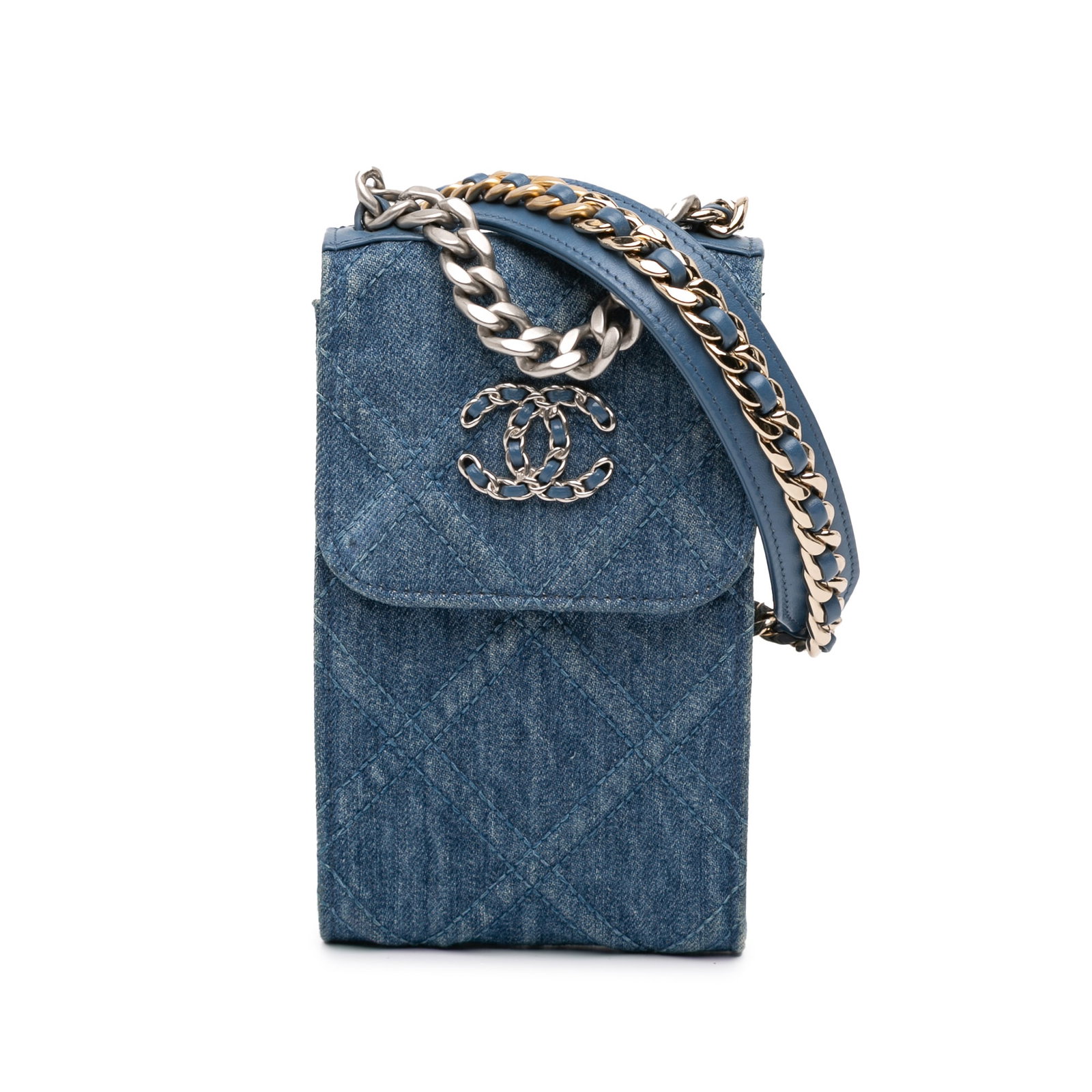Chanel Denim 19 Phone Holder with Chain Strap Blue Fabric (1 of 11)