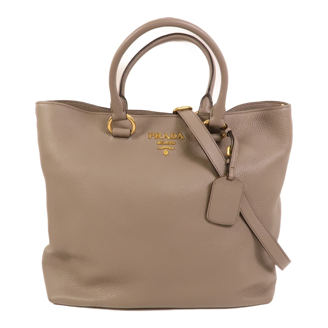 Prada Vitello Phenix Gray Calfskin 2way Shoulder Bag GHW: Prada Vitello Phenix Gray Calfskin 2way Shoulder Bag GHW This Prada 2-way shoulder bag features a sophisticated grey calfskin leather exterior and gold-tone hardware, offering both elegance and versat