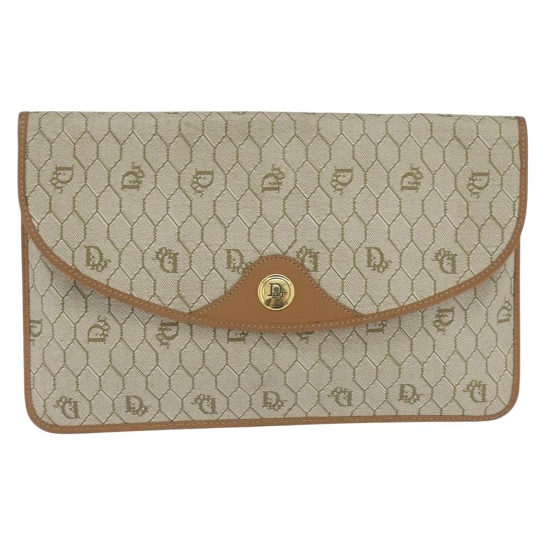 Vintage Christian Dior Beige Canvas Honeycomb Clutch Bag: Vintage Christian Dior Beige Canvas Honeycomb Clutch Bag This vintage Christian Dior clutch features a beige honeycomb canvas design, crafted for women. It offers a sleek silhouette suitable for elega