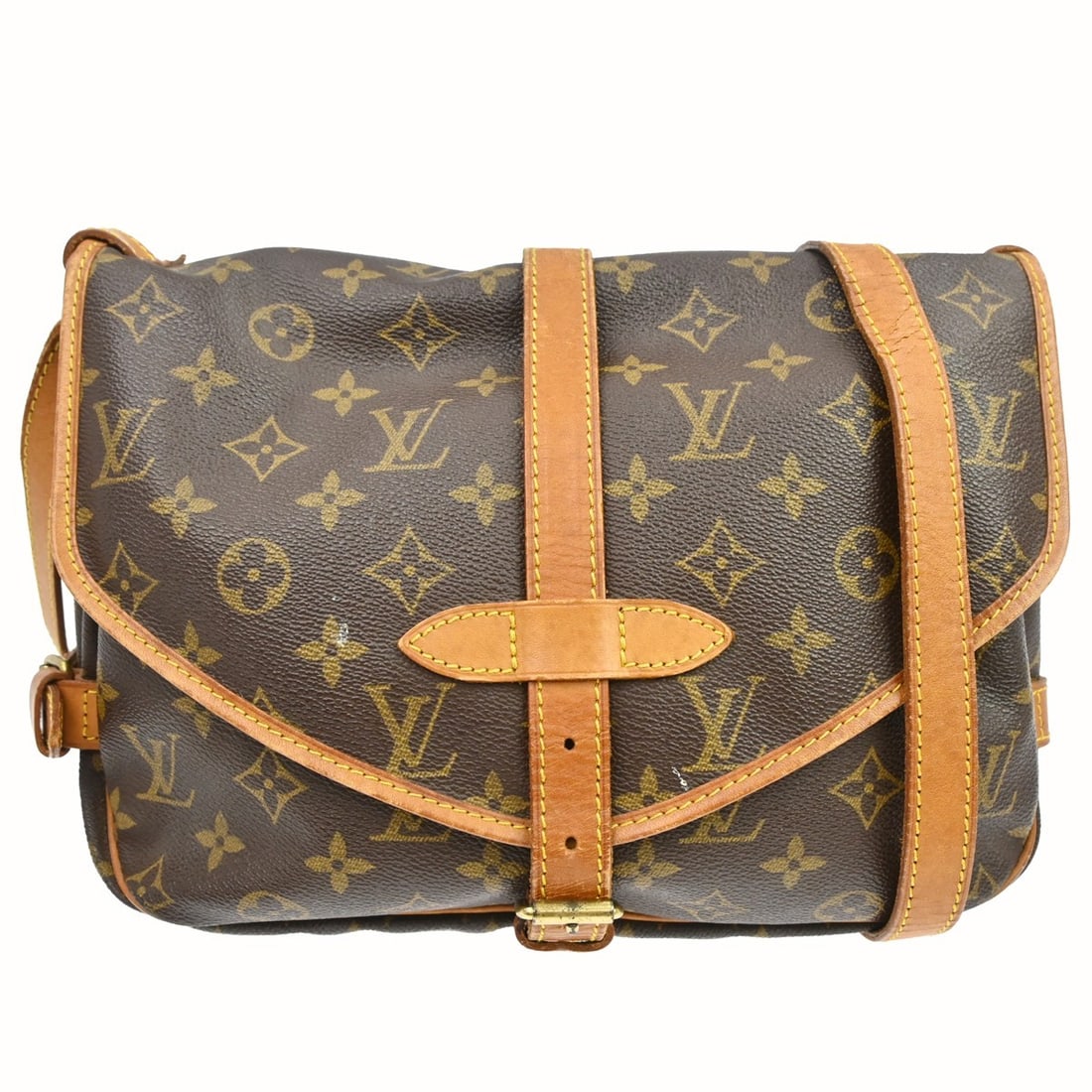 Louis Vuitton Saumur 30 Monogram Canvas Medium Vintage Shoulder Bag: Louis Vuitton Saumur 30 Monogram Canvas Medium Vintage Shoulder Bag This Louis Vuitton Saumur 30 shoulder bag features the classic monogram canvas leather exterior with brown accents and a buckle flap