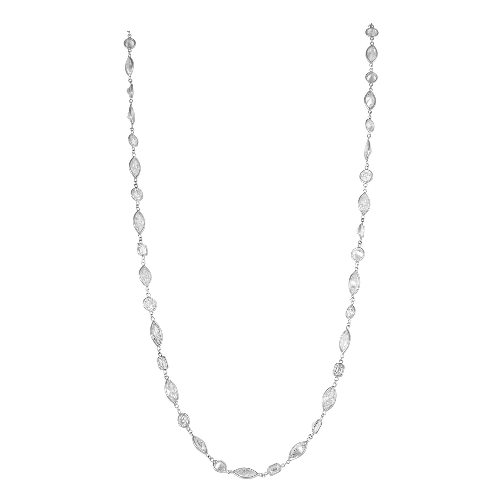 27.10ct Diamonds by the Yard 18k White Gold Necklace: 27.10ct Diamonds by the Yard 18k White Gold Necklace Discover the elegance of this stunning Diamonds by the Yard necklace, featuring a remarkable total diamond weight of 27.10 carats. Crafted in luxur
