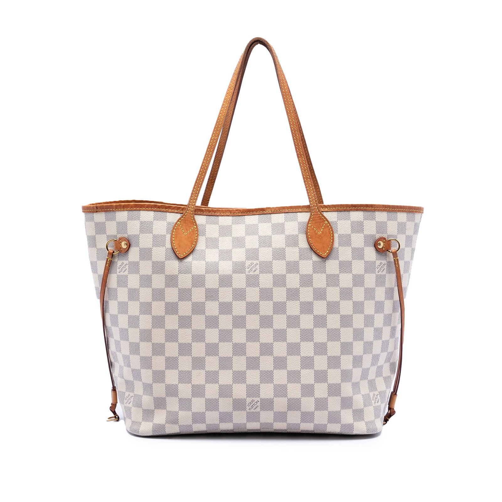 Louis Vuitton Neverfull MM Damier Azur Canvas Tote with Pouch: Louis Vuitton Neverfull MM Damier Azur Canvas Tote with Pouch This Louis Vuitton Damier Azur Neverfull MM features a signature Damier Azur canvas body with vachetta leather trim and flat vachetta leat