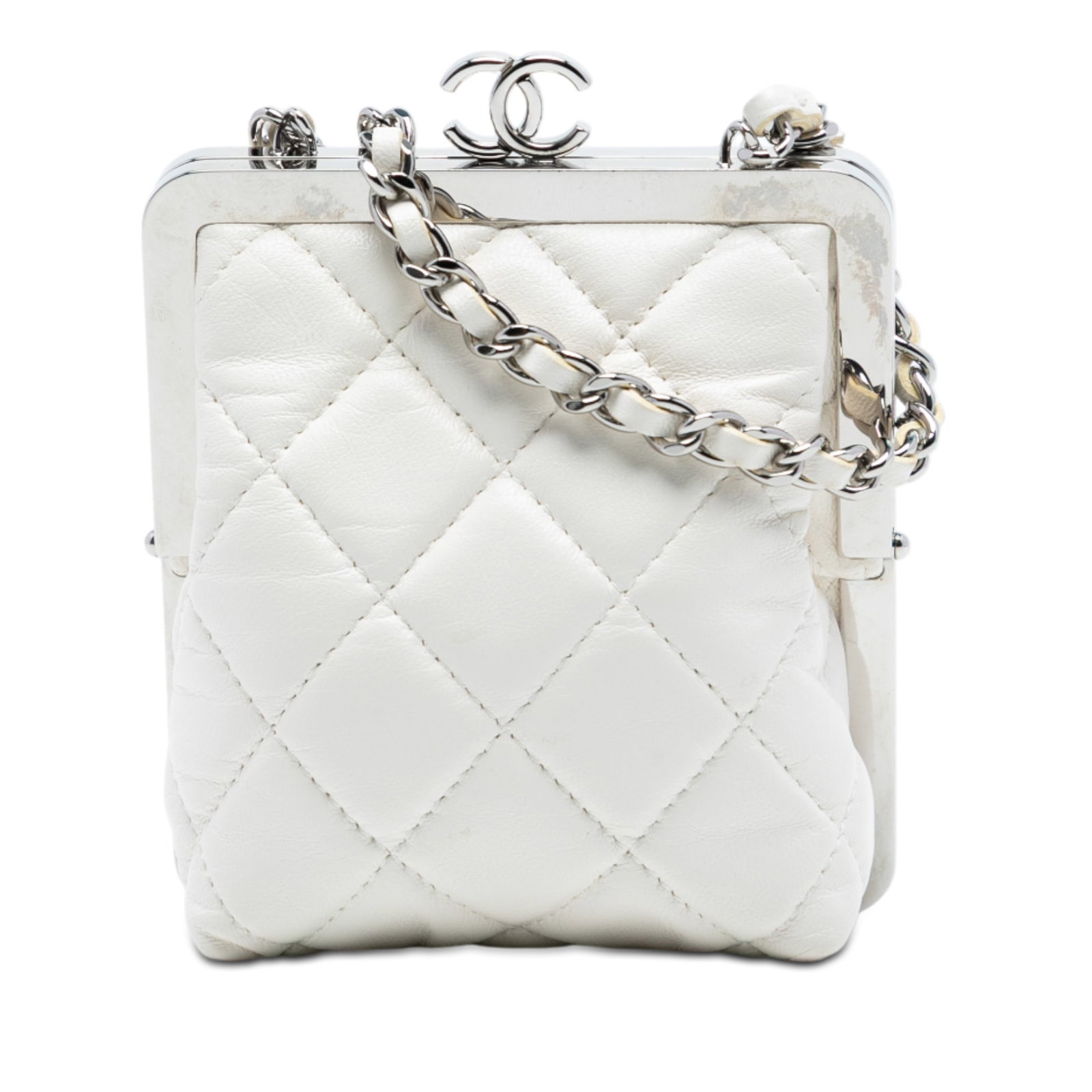 Chanel Acrylic and Lambskin White Crossbody Kiss Lock Clutch Bag (1 of 7)