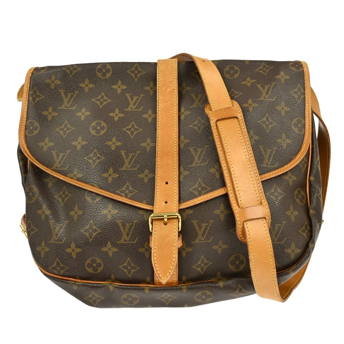 Monogram Canvas Saumur Shoulder Bag by Louis Vuitton: Monogram Canvas Saumur Shoulder Bag by Louis Vuitton This Louis Vuitton Saumur handbag features the iconic Monogram canvas in brown. Designed as a unisex accessory, it is crafted in France and offers 