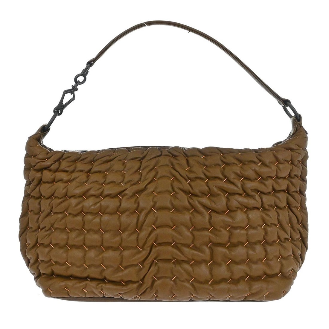 Brown Leather Medium Top Handle Bottega Veneta Bag EPEV 2009 7101 A: Brown Leather Medium Top Handle Bottega Veneta Bag EPEV 2009 7101 A This Bottega Veneta handbag features a medium-sized silhouette crafted from brown leather with a matching top handle design. The bag